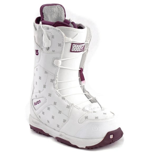 NEW! $295 Burton Q Womens Snowboard Boots! Size 4 (Euro 34) White Purple Details - Picture 1 of 2